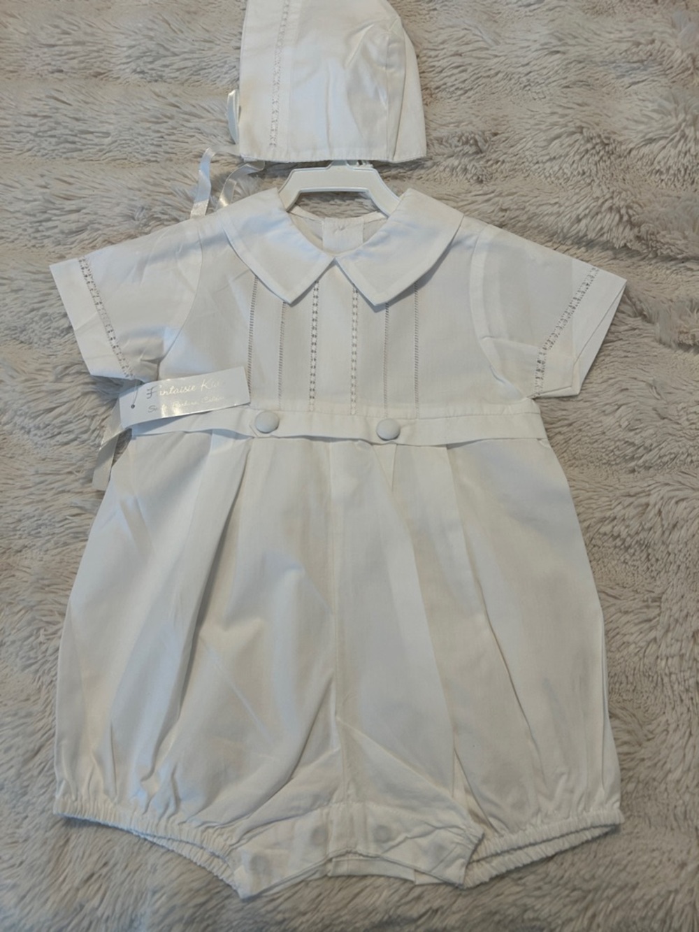 Classic White Baby Boys' Bubble Romper with Bonnet